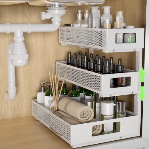 Under Sink Organizer, 3-Tier Height Adjustable Pull Out Cabinet