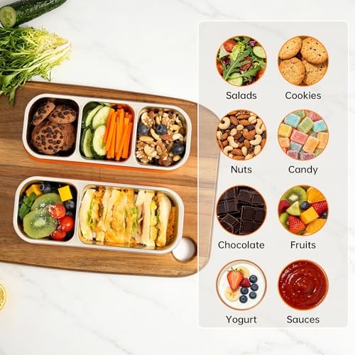 BEFOY 4 Pack Stainless Steel Snack Containers with Lids Compartments