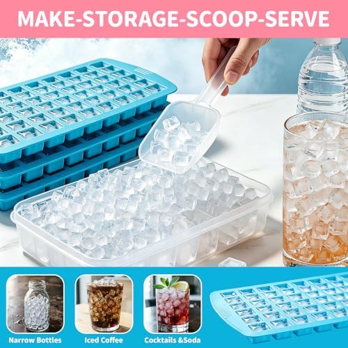 Silicone Mini Ice Molds for Freezer, Nugget Ice Cube Trays with Lid
