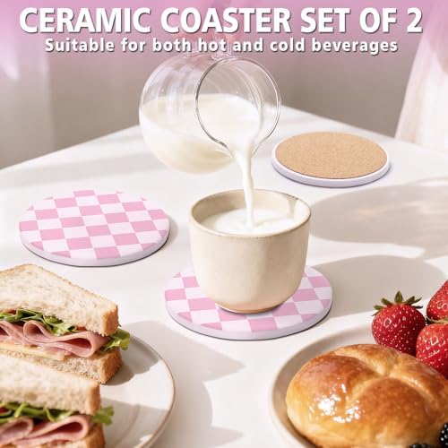 2 Pack Ceramic Absorbent Coasters for Drinks, Heat Resistant Drink