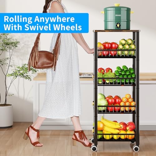Fruit Vegetable Storage Basket for Kitchen, 5 Tier Large Pull-Out