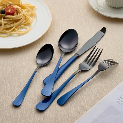 20-Piece Black and Dark Blue Silverware Set 18/0 Stainless Steel