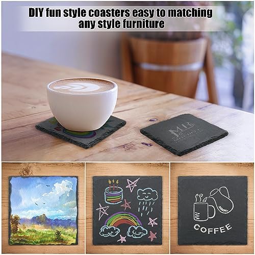 VIBRATITE 12 Pack 4 Inch Square Black Slate Drink Coasters with Holder