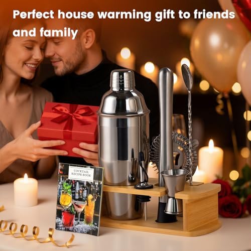 ZPUFAW 8-Piece Cocktail Shaker Set with Wooden Stand Bartender Kits