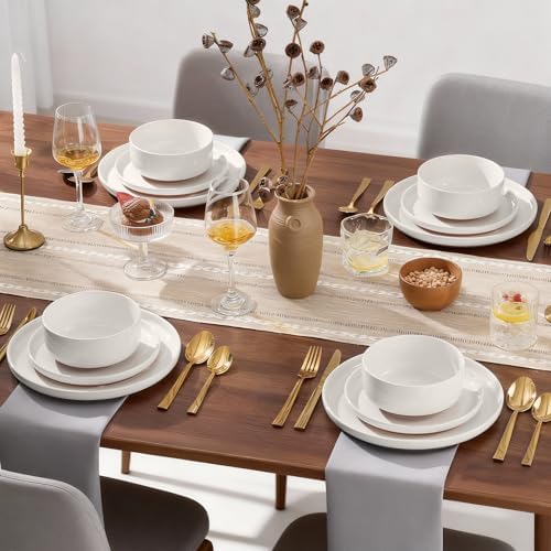 E-far Plates and Bowls Sets, 24Pcs Stoneware Ceramic Dinnerware Dishes Sets