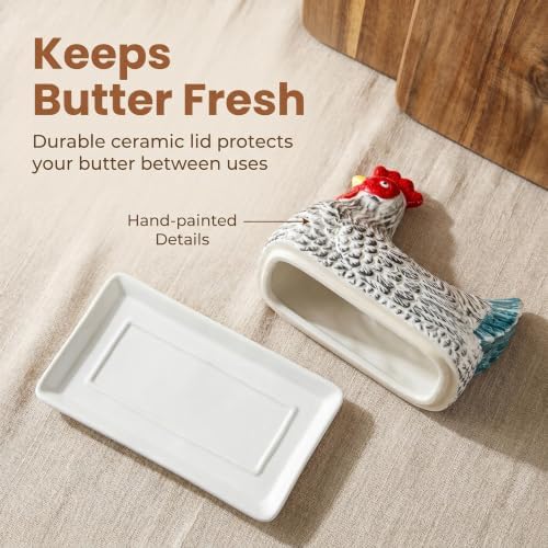 Ceramic Chicken Butter Dish with Lid for Kitchen Counter hen butter