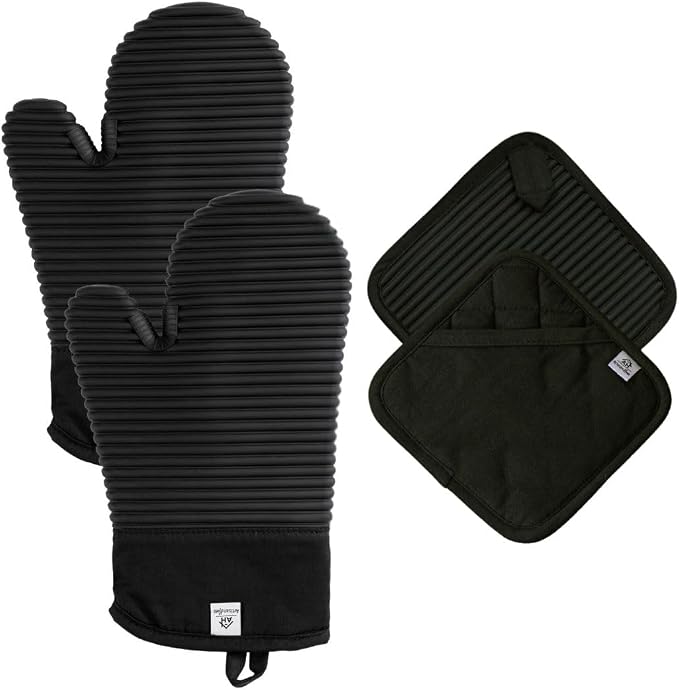 Extra Long Silicone Oven Mitts and Pot Holders Sets | Heat Resistant 500°F by AH+Artisan+Home