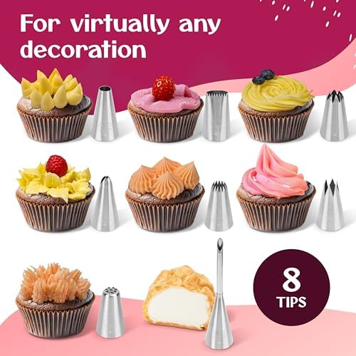 Reusable Piping Bags and Tips Set - Cotton Pastry Bag 16" with 8 Large