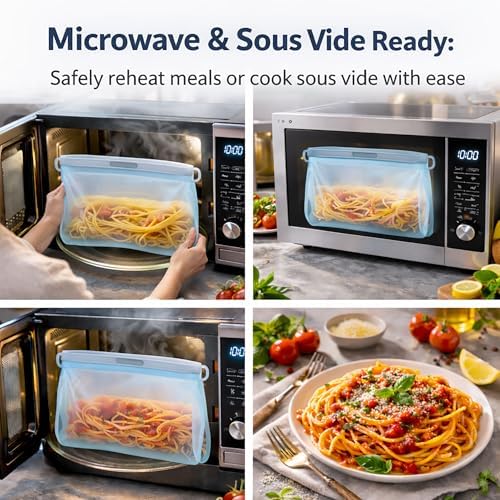 Silicone Reusable Food Storage Bags Set of 3 Leakproof Dishwasher and