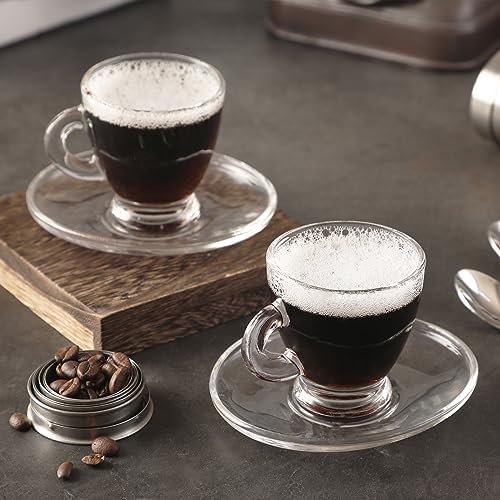 Espresso Cups with Saucers and Spoons Set of 6, Glass Demitasse Cups