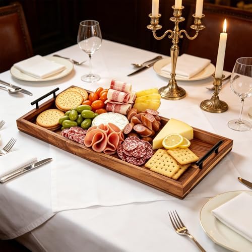 Large Charcuterie Board 32 x 12 Inch, Foldable Acacia Wood with 4
