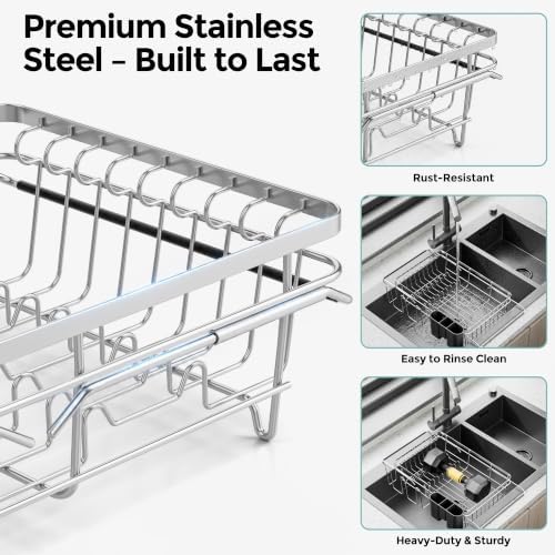 Delamu Over Sink Dish Drying Rack with Drainboard for Small Kitchen Counter