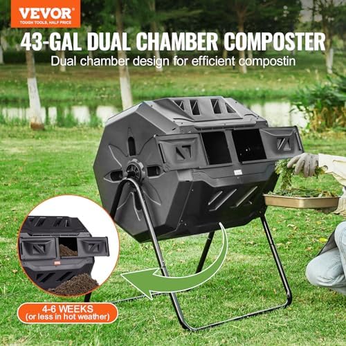 VEVOR Compost Bin, 43-Gal Dual Chamber Tumbler