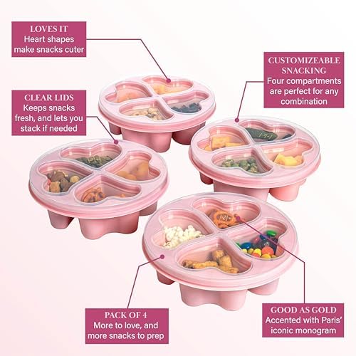 Paris Hilton Stackable Bento Snack Container Set, 4-Compartment Meal