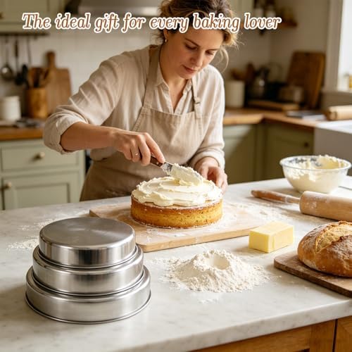 Set of 3 Stainless Steel Round Cake Pans - 11", 12.6", 14.2" Non Stick