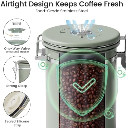 Veken Coffee Canister, Stainless Steel, 22OZ