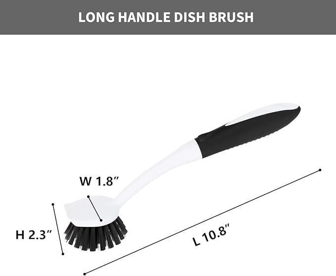 Dish Brush with Handle, 2 Pack Scrub Brushes with Built-in Scraper - Image 7
