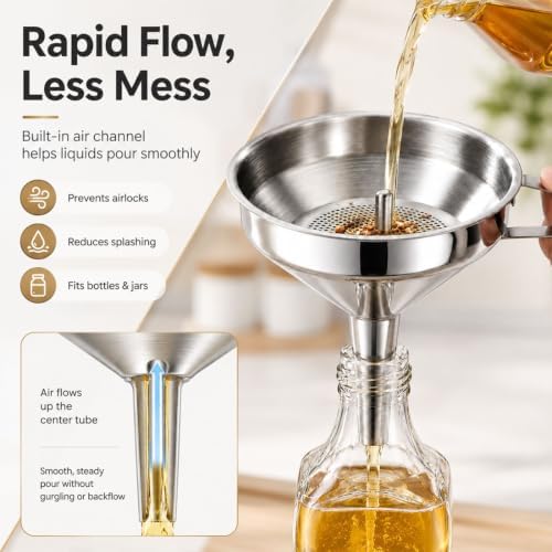304 Stainless Steel Funnel with Filter Mesh 4.1-5.9" Kitchen Funnel