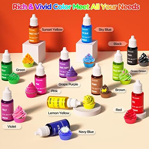 Food Coloring Liquid Set - 12 Vibrant Color Food Grade, Food Coloring