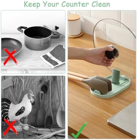 2PCS Spoon Rest with Pot Lid Holder, Stove Top Kitchen Utensil Rack