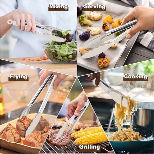 TeamFar Kitchen Tongs, 9" and 12", Stainless Steel