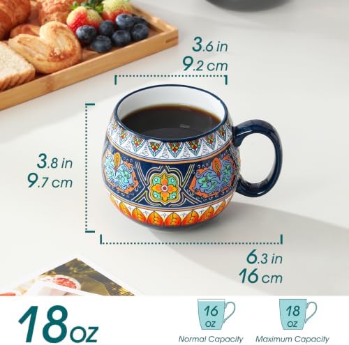 vancasso KRVI Bohemian Coffee Mugs Set of 6, 18 Oz Large Coffee Cups