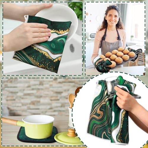 Fourluoo 10 Pcs Green Marble Kitchen Decor Accessories Set Kitchen