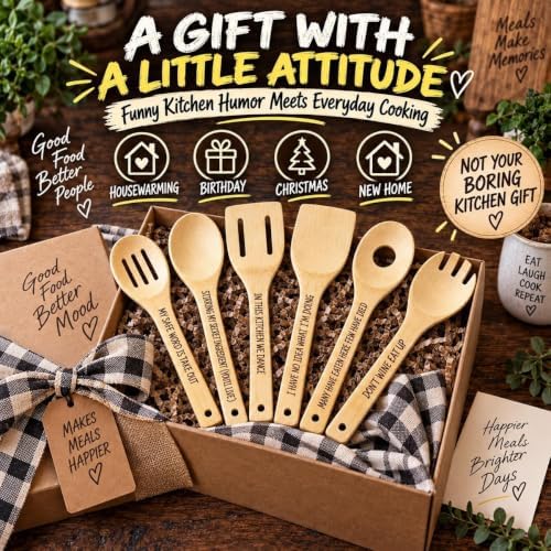 Cussing Cutlery Wooden Spoons for Cooking 6 Piece Bamboo Utensil Set