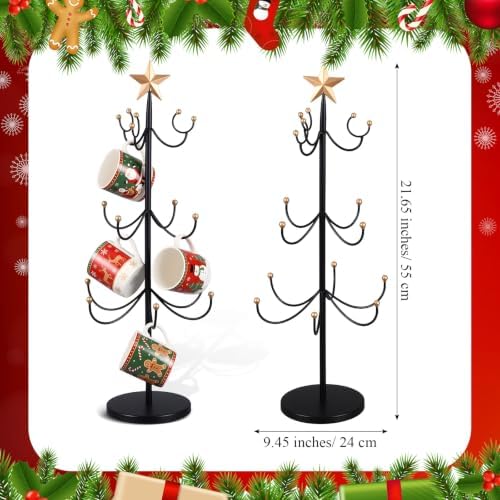 Suclain Christmas Mug Holder with Golden Star Coffee Cup Display Rack