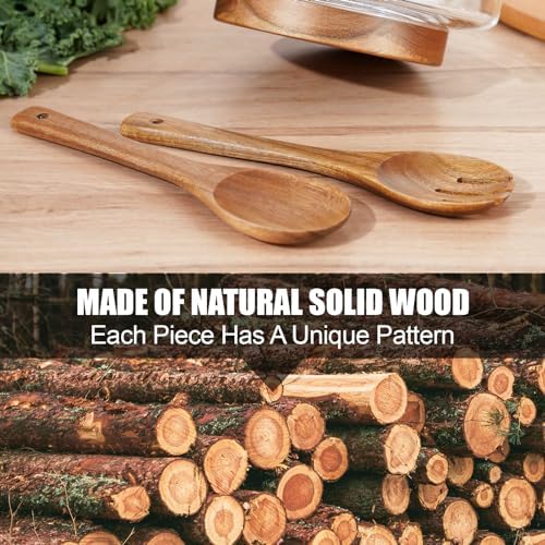 NiHome Glass Salad Bowl with Acacia Wood Salad Tongs, Large Capacity