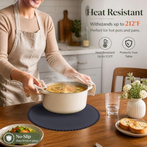 Placemats Set of 6,Premium Faux Leather Round Placemats for Dining