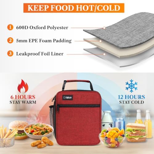 opux Insulated Lunch Box, Soft Cooler Bag, Red