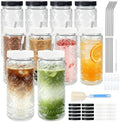 STARSIDE 10 Pack 16oz Glass Juice Bottles with Lids and Straws