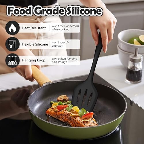 LIANYU 14 Pcs Black Silicone Kitchen Utensils Set