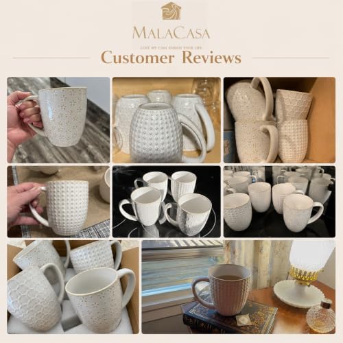MALACASA Coffee Mugs Set of 4, 16 oz Large White Ceramic Coffee Mug