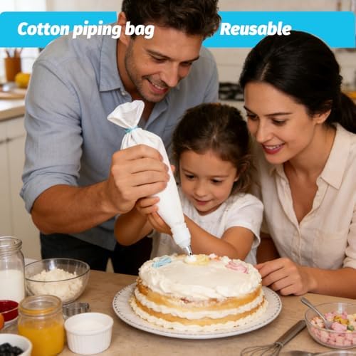 Reusable Cotton Piping Bags and Tips Set -Two 16inch Pastry Bags with