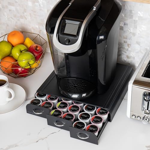 Mind Reader Single Serve Coffee Pod Organizer with 3 Drawers, 36 Pod Capacity, Countertop Coffee Storage for Single Serve Pods, Black