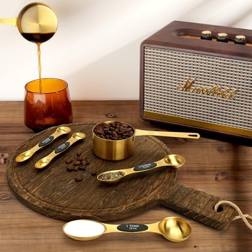 GuDoQi 15pcs Gold Magnetic Measuring Spoons and Cups Set, Stainless