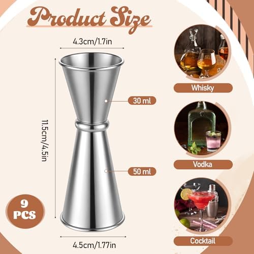 9 PCS Jigger for Bartending, 2oz,1oz Cocktail Jigger 304 Stainless