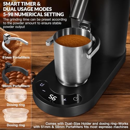 Coffee Grinder, Rechargeable Conical Burr Mill, 60 Settings, Black
