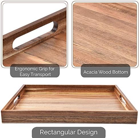Acacia Wood Serving Tray with Handles (17 Inches) – Decorative Serving