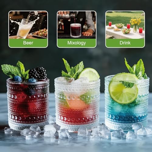 Hobnail Drinking Glasses Set of 8,Includes 12 oz beer glasses and
