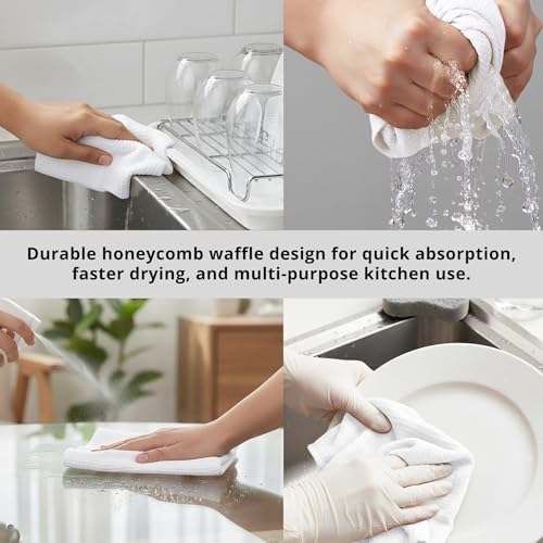 PurpleEssences Solid Kitchen Cloths, Dish Towel 15x25 Set of 6 - White