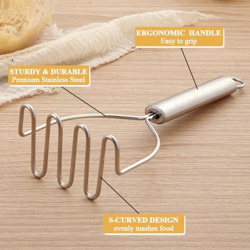 Potato Masher 2 Pcs, Kyraton Stainless Steel Heavy Duty Mash Potatoes