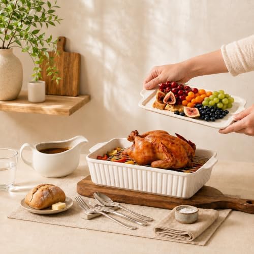 5x7 inch Casserole Dish with Lid & Grill Rack Bakeware Set of 2