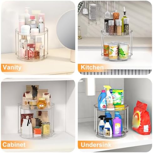 360 Rotating Makeup Organizer, 2-Tier Clear Vanity Tray