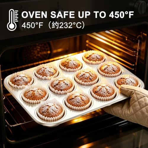 12-Cup Stainless Steel Muffin Pan, Cupcake Pan Metal Muffin Baking