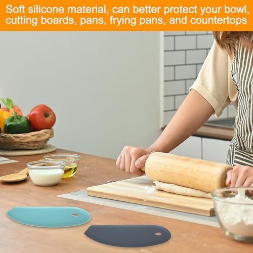 2pcs Silicone Dough Scraper, Curved Edge Bench Scraper & Stainless
