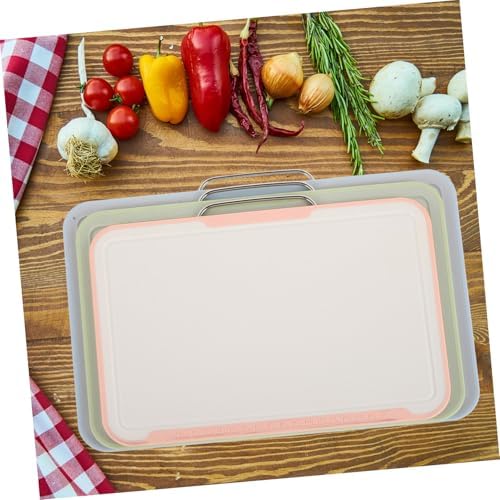 Plastic Cutting Boards Set with Holder, Handles and Juice Grooves