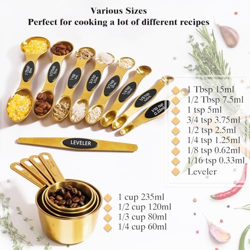 13pcs Gold Stainless Steel Measuring Cups and Spoons Set, 8